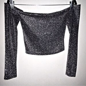 Black Stardust Y2K Off The Shoulder Crop Top